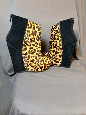 Kelsi Dagger Leopard Print Wedge Booties with Black Panels